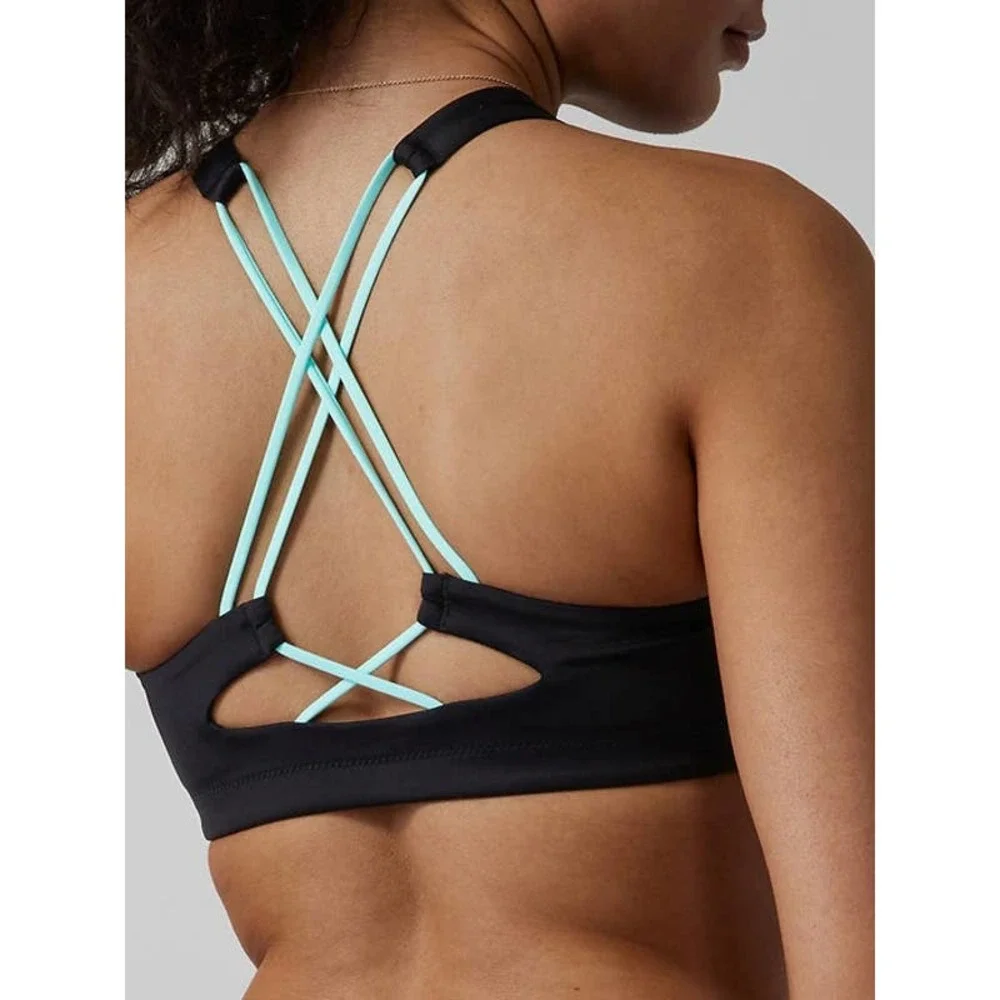 Athleta Freestyle Camo High Neck Bikini Top size L Blue